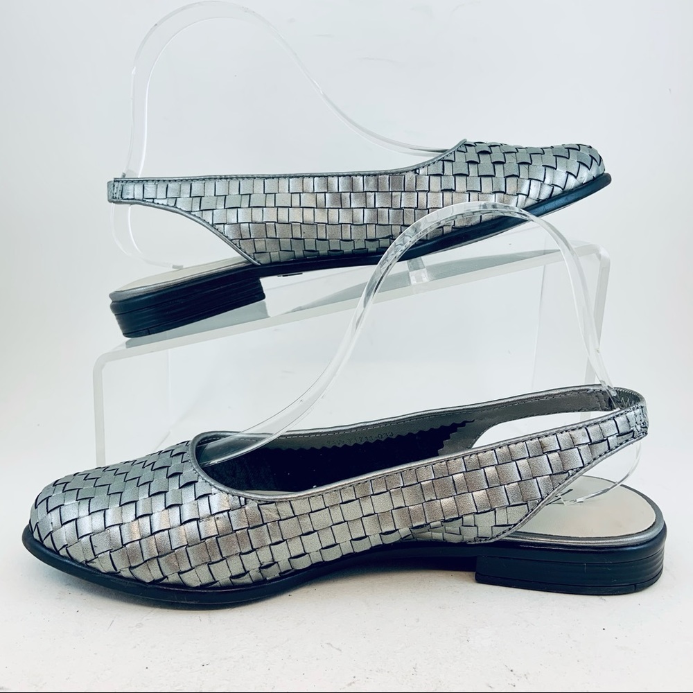 Trotters Pewter Metallic Silver Woven Lucy Slingbacks Flats, size 7.5 WIDE - Picture 7 of 10